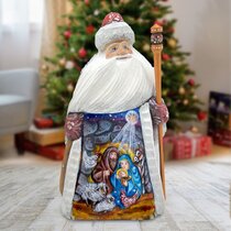 7" SANTA CLAUS PAPA NOEL STATUE CHRISTMAS RUSSIAN HAND CARVED WOODEN FIGURE 