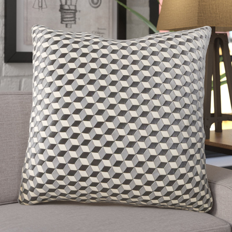 17 Stories Kadence Woven Cubes Leather Throw Pillow Wayfair