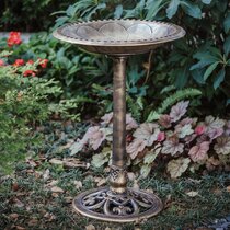 2x Outdoor Bird Bath Sitting Pair Birdbath Antique Gold Pedestal Garden Decor 