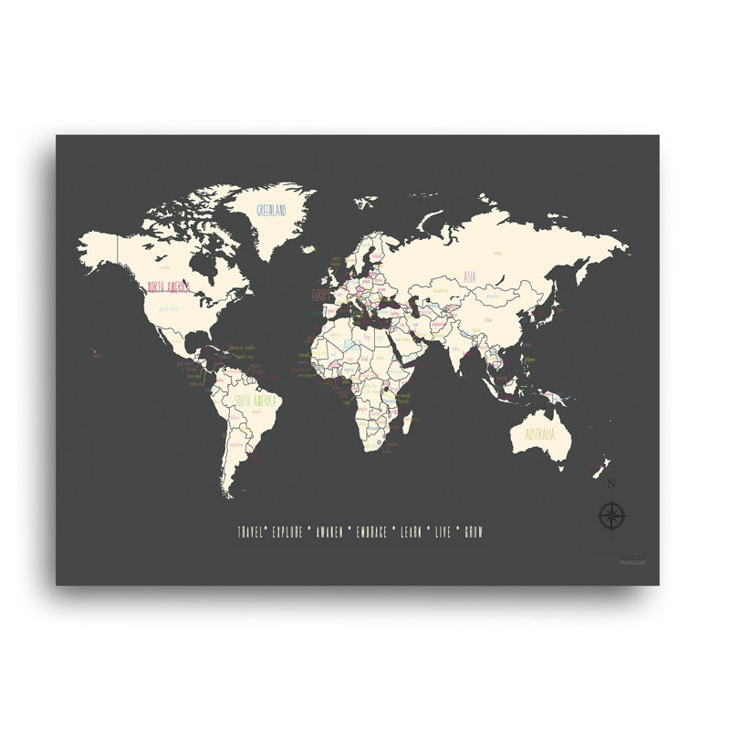 Wrought Studio Pushpin World Travel Map Graphic Art On Wrapped Canvas Wayfair