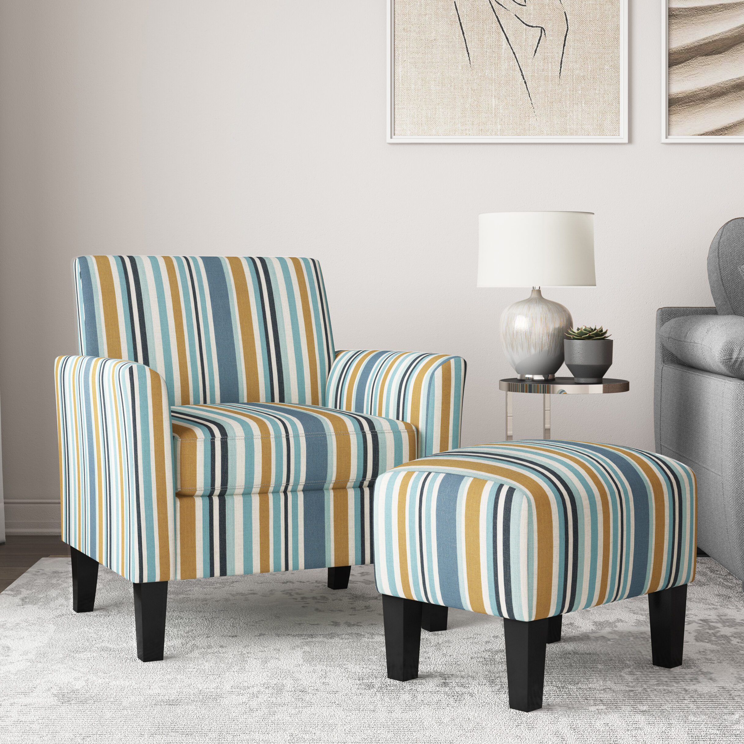 striped armchair and ottoman