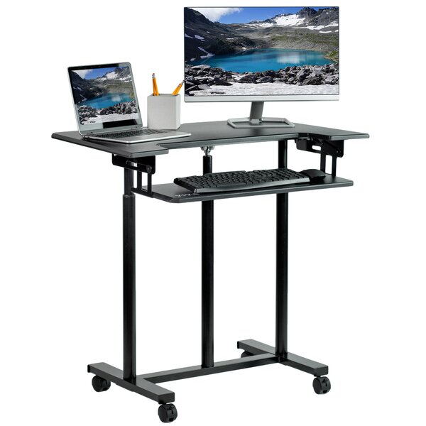 Details about   Mobile Stand Up Computer Desk Height Adjustable Rolling Shelf Laptop PC Table 