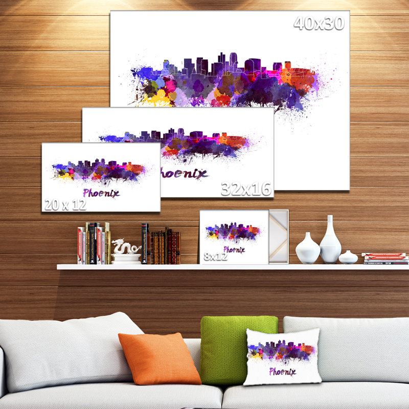 Designart Phoenix Skyline Cityscape Painting Print On Wrapped