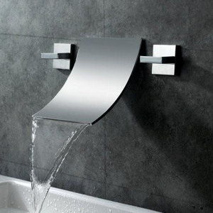 Double Handle Wall Mount Waterfall Bathroom Sink Faucet