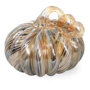 Glass Pumpkin Neutral Ribbon Figurine