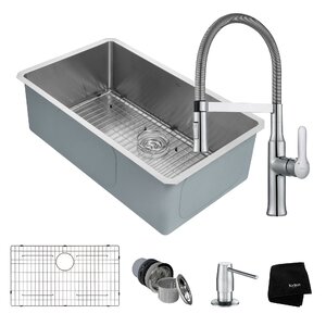 Handmade Series 32u201d x 19u201d Undermount Kitchen Sink with Faucet and Soap Dispenser