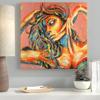 Ebern Designs Sensual Tanned Lady With Paint Splash Oil Painting