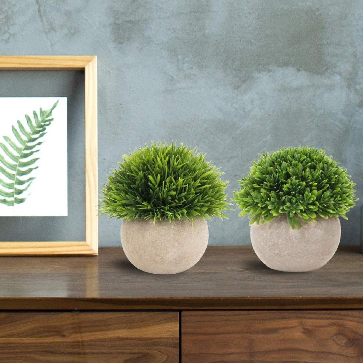 Primrue Artificial Mini Potted Plants Plastic Fake Green Grass Faux