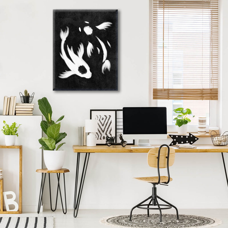 Click Wall Art Yin Yang Koi Painting Print On Wrapped Canvas In Black Wayfair Ca