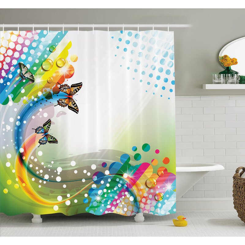 Creative Lines Shark Bubbles Shower Curtain Set Bathroom Waterproof Fabric Hooks