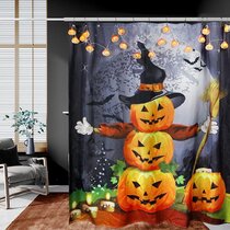 Bathroom Fabric Waterproof Shower Curtain Bathmat Spotty Dog Halloween Pumpkin 