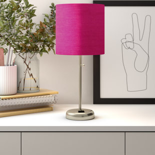 Zainab 19.5" Brushed Steel Table Lamp with Outlet
