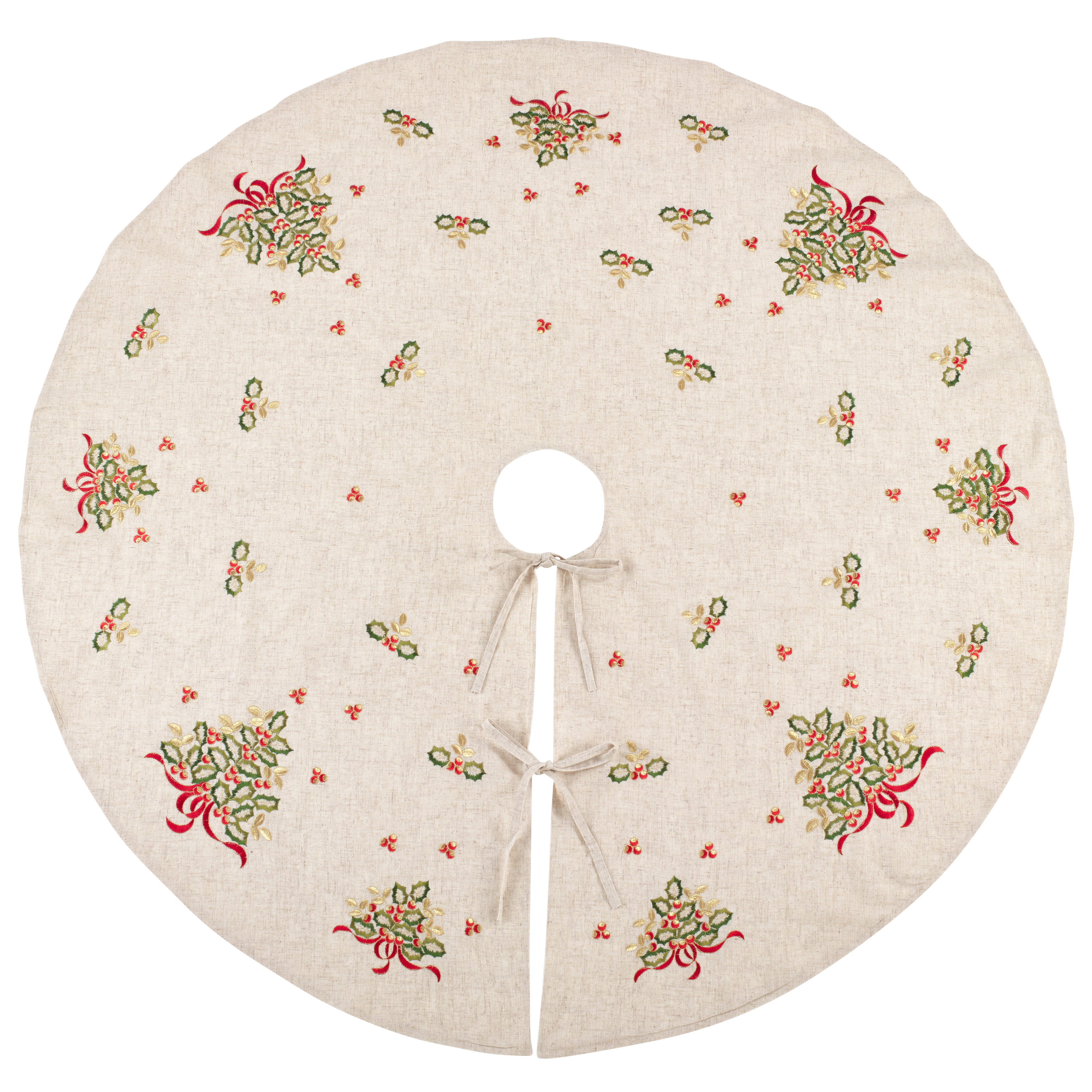 Christmas Tree Skirt Waterproof Green Mat Holly Pattern