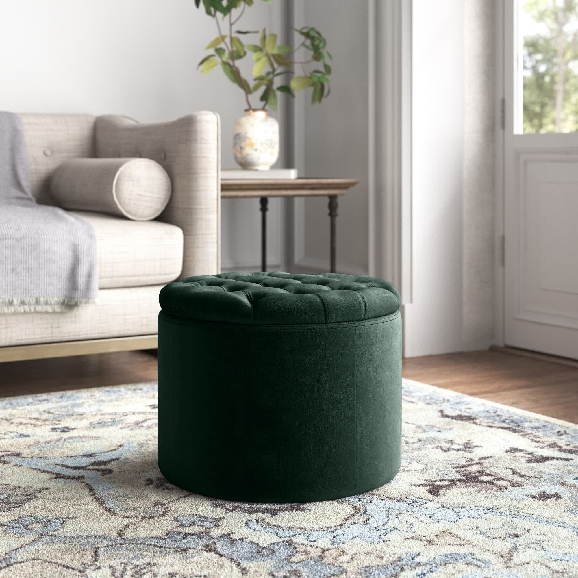 Kelly Clarkson Home Audra 20'' Wide Velvet Tufted Round Storage Ottoman ...