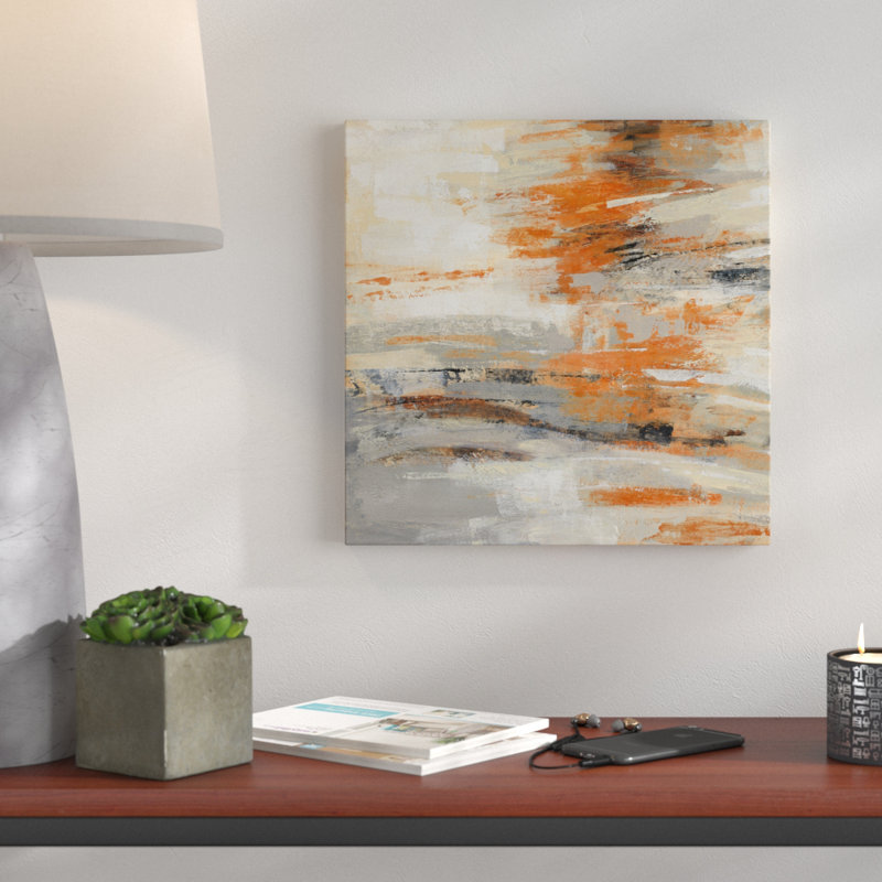 Wrought Studio Golden Dust Crop Orange Acrylic Painting Print On