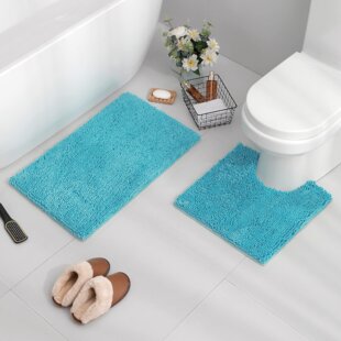 Teal Thick Chenille Non Slip Bathroom Rugs and mats Sets 3 Piece Bath mats for Bathroom Extra Soft and Absorbent Washable Toilet Rug Bathroom Runner Machine Wash Dry Turquoise 