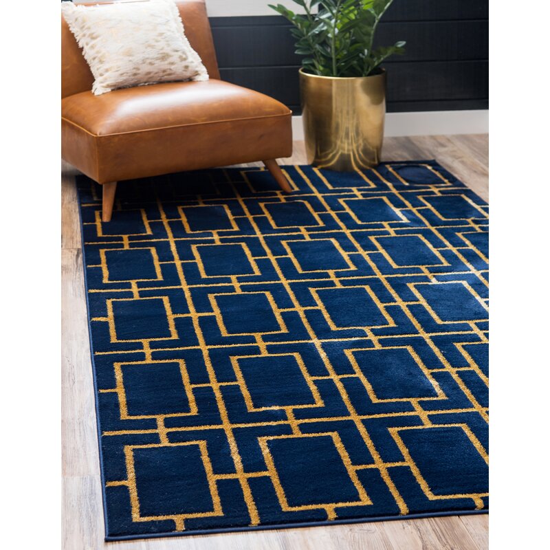 MarilynMonroe Glam Geometric Navy Blue Gold Area Rug & Reviews | Wayfair