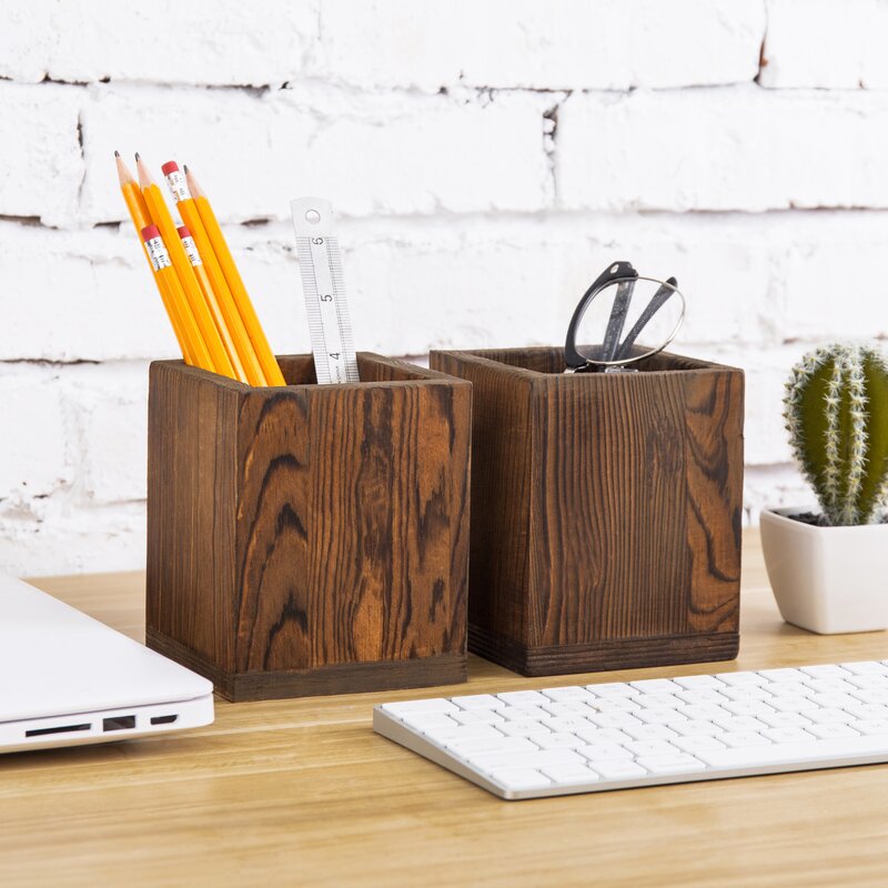 Loon Peak® 2 Piece Wood Desktop Stationary Holders | Wayfair