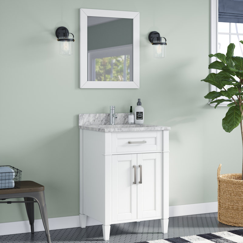 Gracie Oaks Lachine Marble 24 Single Bathroom Vanity With Mirror Reviews Wayfair