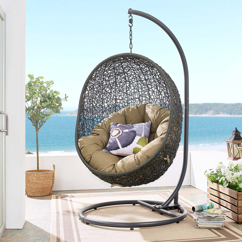 Modway Hide Outdoor Patio Swing Chair With Stand Color: Gray/Mocha