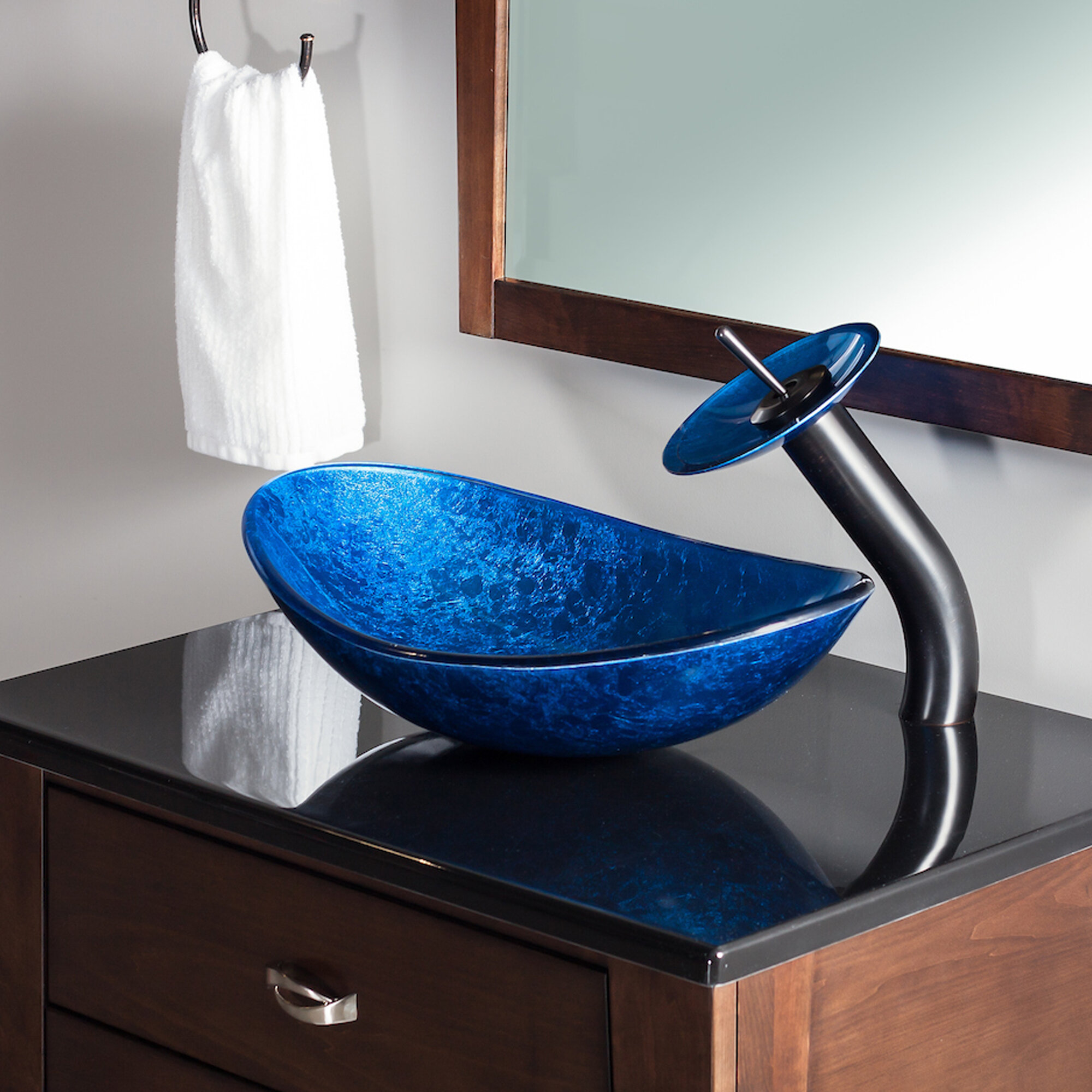 Azzurro Glass Oval Vessel Bathroom Sink
