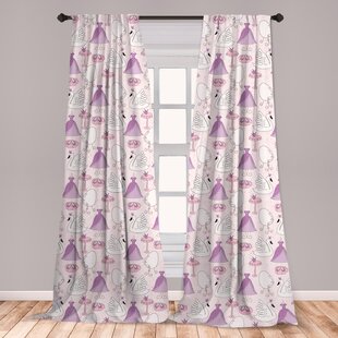 Ambesonne Swan 2 Panel Curtain Set Princess Dress Gown Magic Shoes Mirror And Swans With Tiaras Pattern Lightweight Window Treatment Living Room