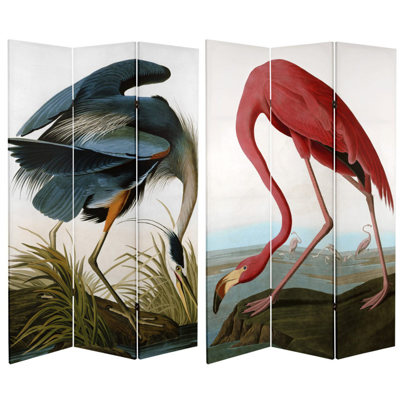 Highland Dunes Fidel Audubon Heron And Flamingo Canvas 3 Panel