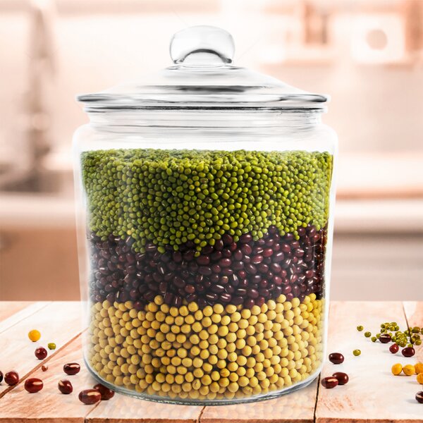 Tea Coffee Sugar Set of 3 1000ml Storage Jars Kitchen Canisters  Enamel & Glass 