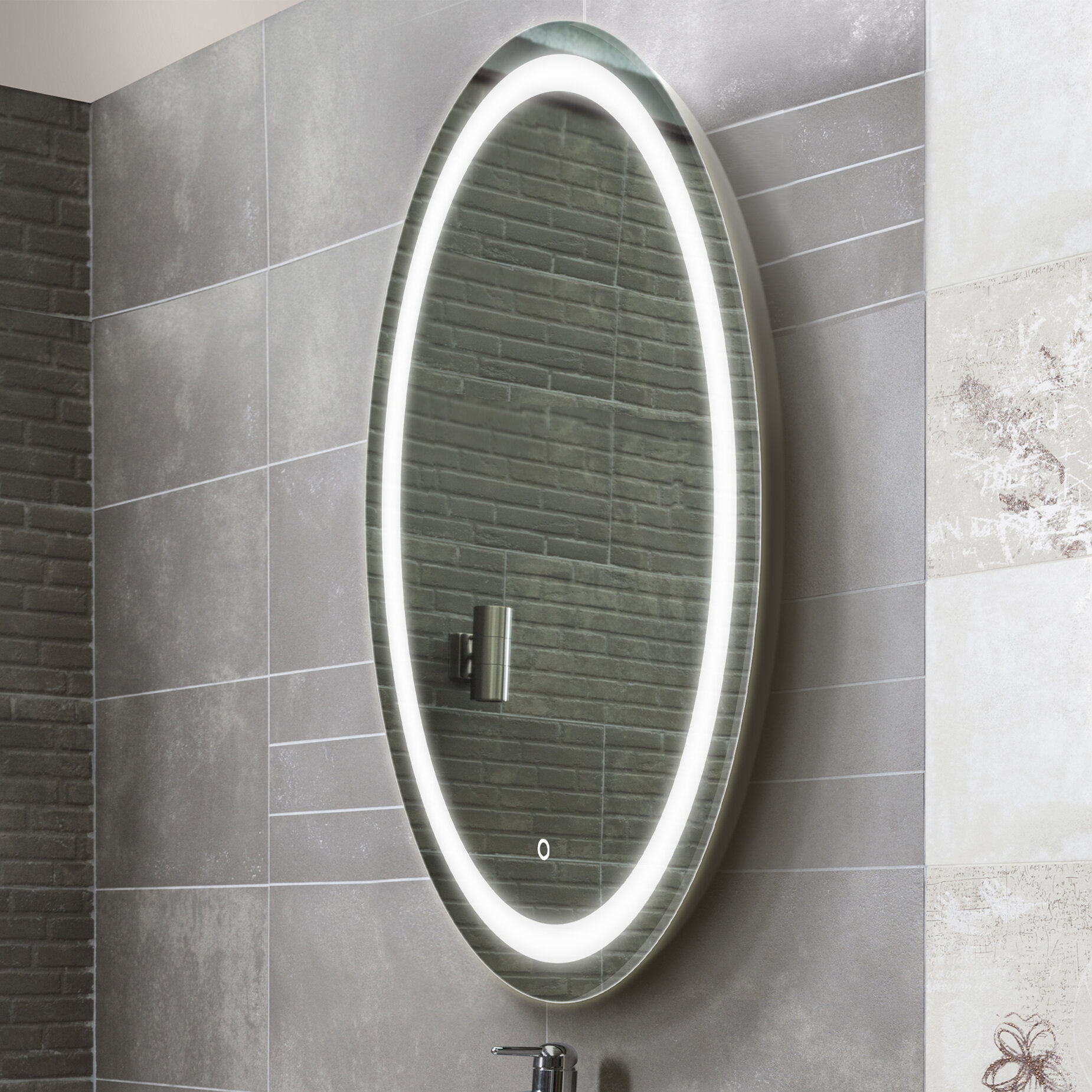 Orren Ellis Edison Tri Colour Oval Round Wall Mounted Backlit Led Bathroom Vanity Mirror With Touch On Off Dimmer Anti Fog Function 30 W X 36 H Wayfair Ca