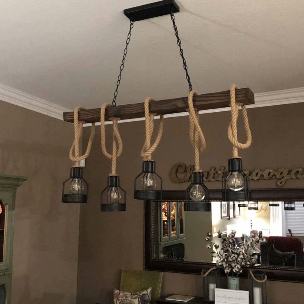 6 Heads American Country Retro Industrial Hemp Rope Chandelier Living Room Restaurant pendant lights light Fixture Not Included Bulb