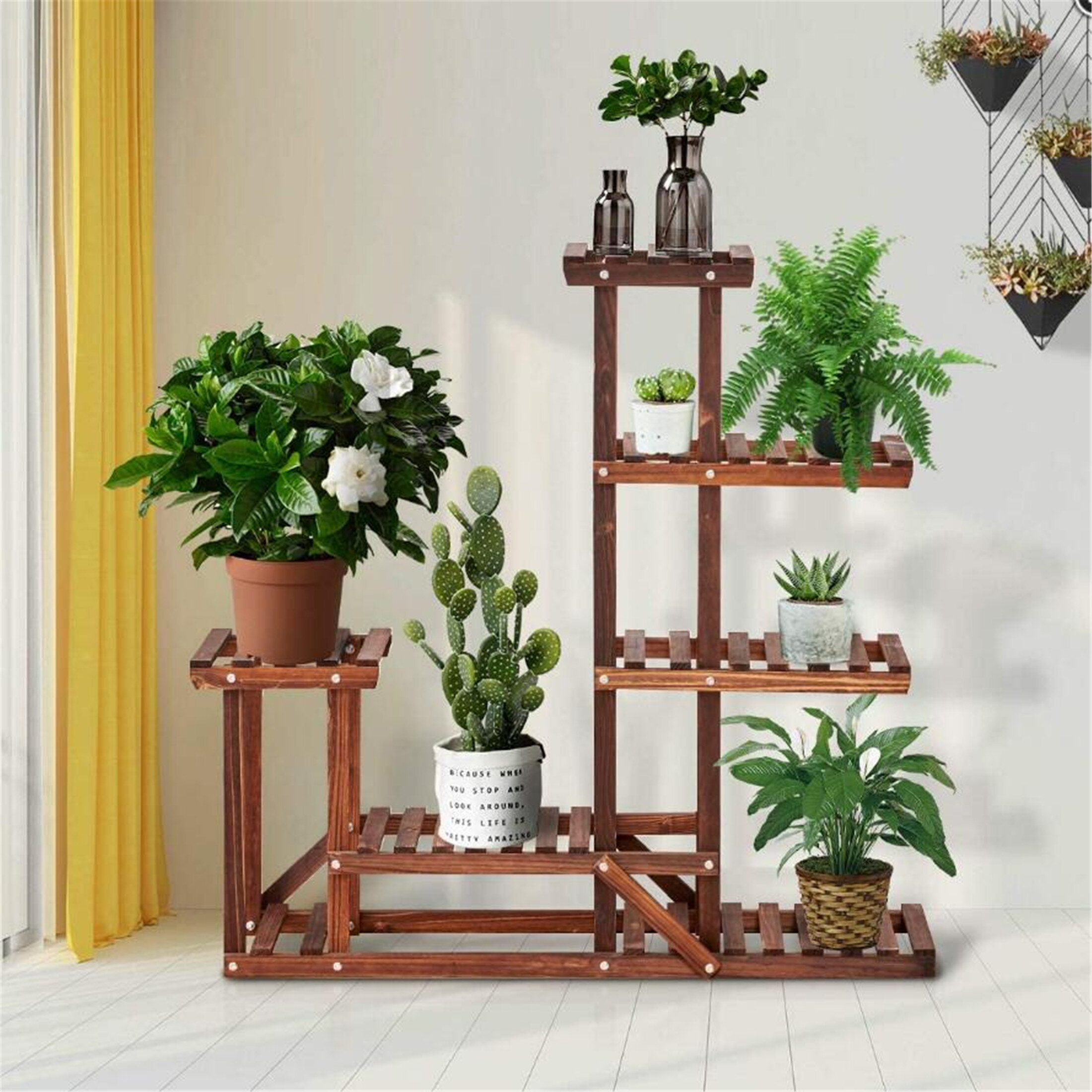 Arlmont Co Wood Plant Stand Flower Pots Holder Shelf Indoor Outdoor Flower Pot Stand Rack Multiple Planter Display Shelving Unit For Patio Corner Balcony Living Room Garden Yard Wayfair