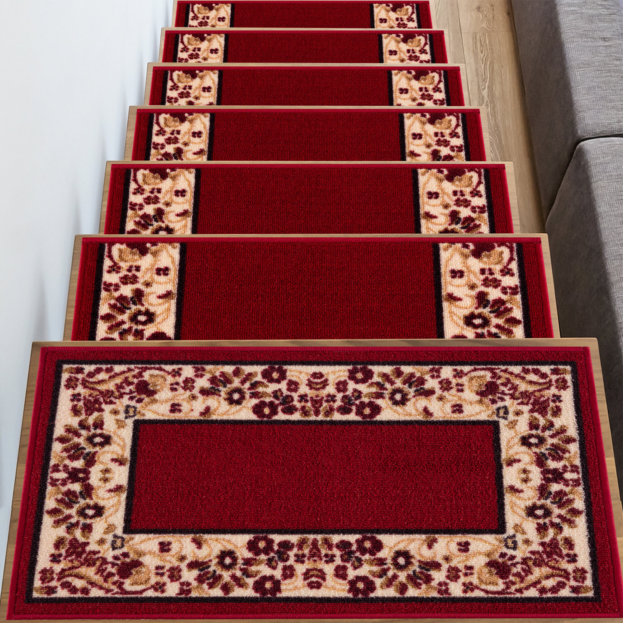 Red Barrel Studio Binni Carpet Mat Flower Bordered Design Slip Resistant Stair Tread Wayfair