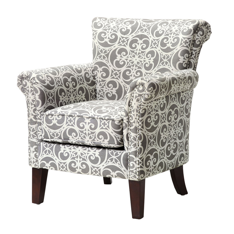 Olson Accent Club Chair with Arms Upholstered Silver Nail ...