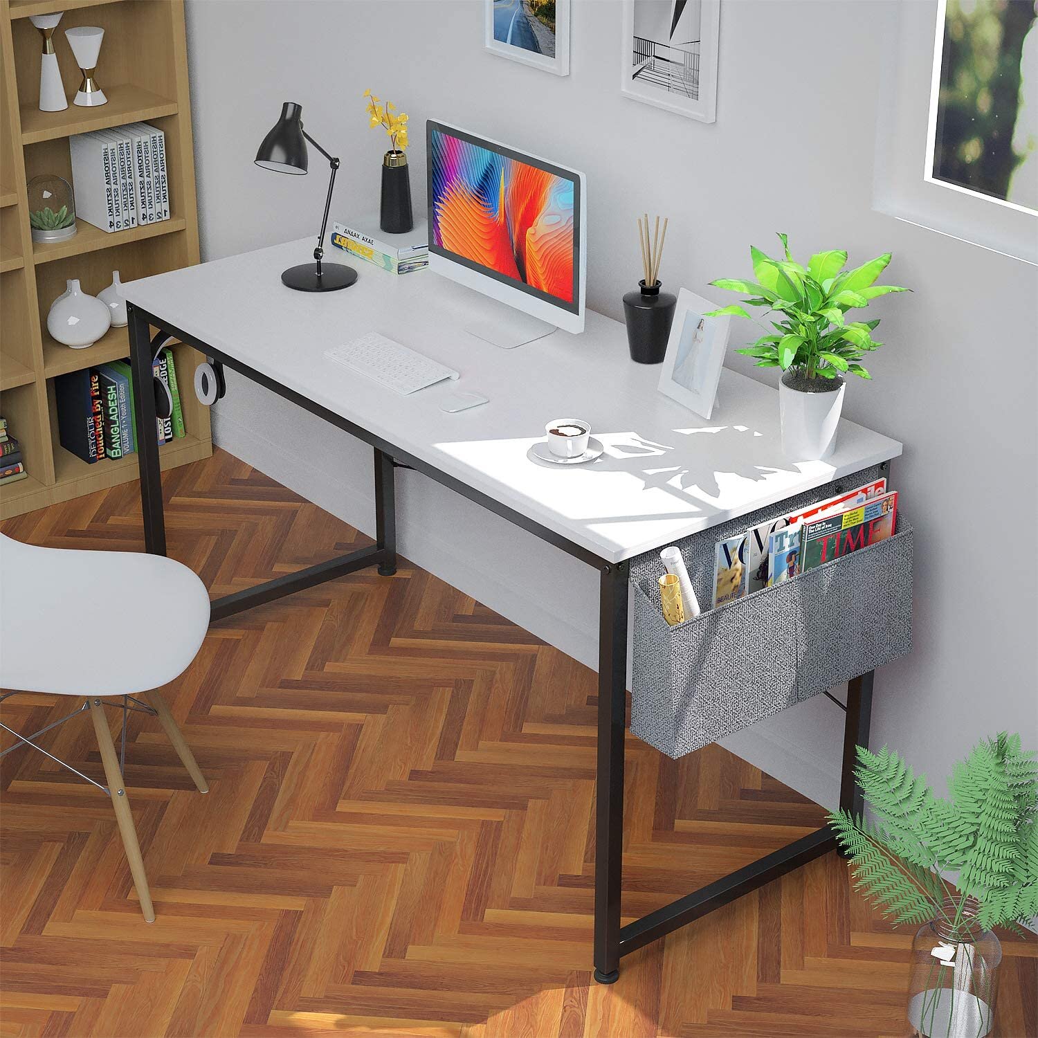 Computer Desk Walnut & White Laptop Workstation Shelves Table Study Home Office