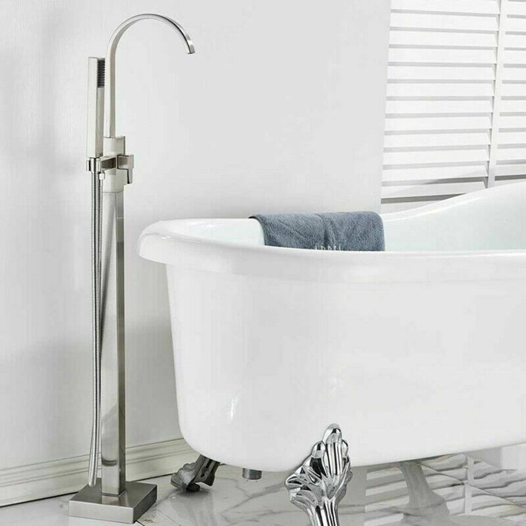 Rozin Brushed Nickel Free-Standing Bath Faucet LED Swivel Spout Bath Fittings with Hand Shower Standing Fittings Bathroom Tap 