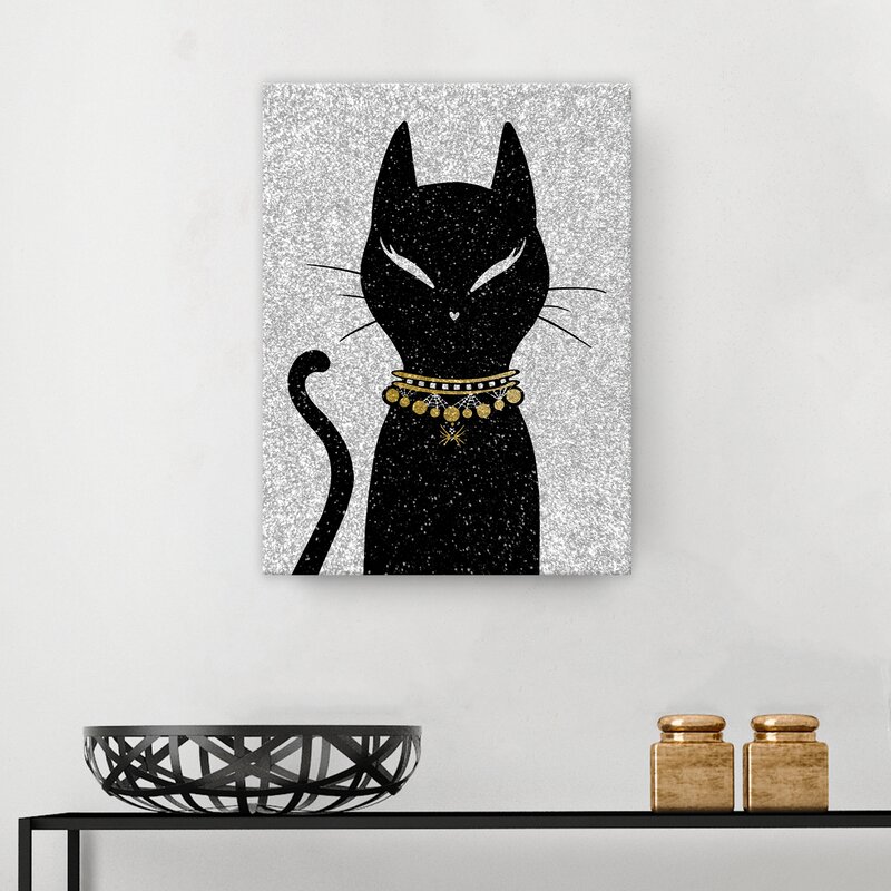 Black Cat Wall Art - 'Glamoween Kitty II' - Wrapped Canvas Graphic Art Print