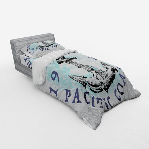 East Urban Home Anchor Deep Sea Pacific Coast Vintage Emblem Duvet