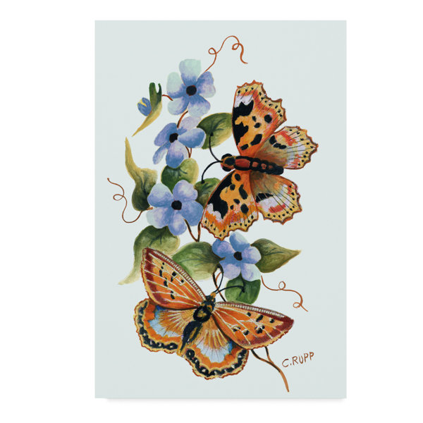 Charlton Home Butterfly On Blue Acrylic Painting Print On