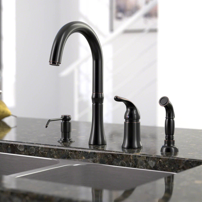 Mrdirect 4 Hole Standard Single Handle Kitchen Faucet With Side Spray And Soap Dispenser Reviews Wayfair