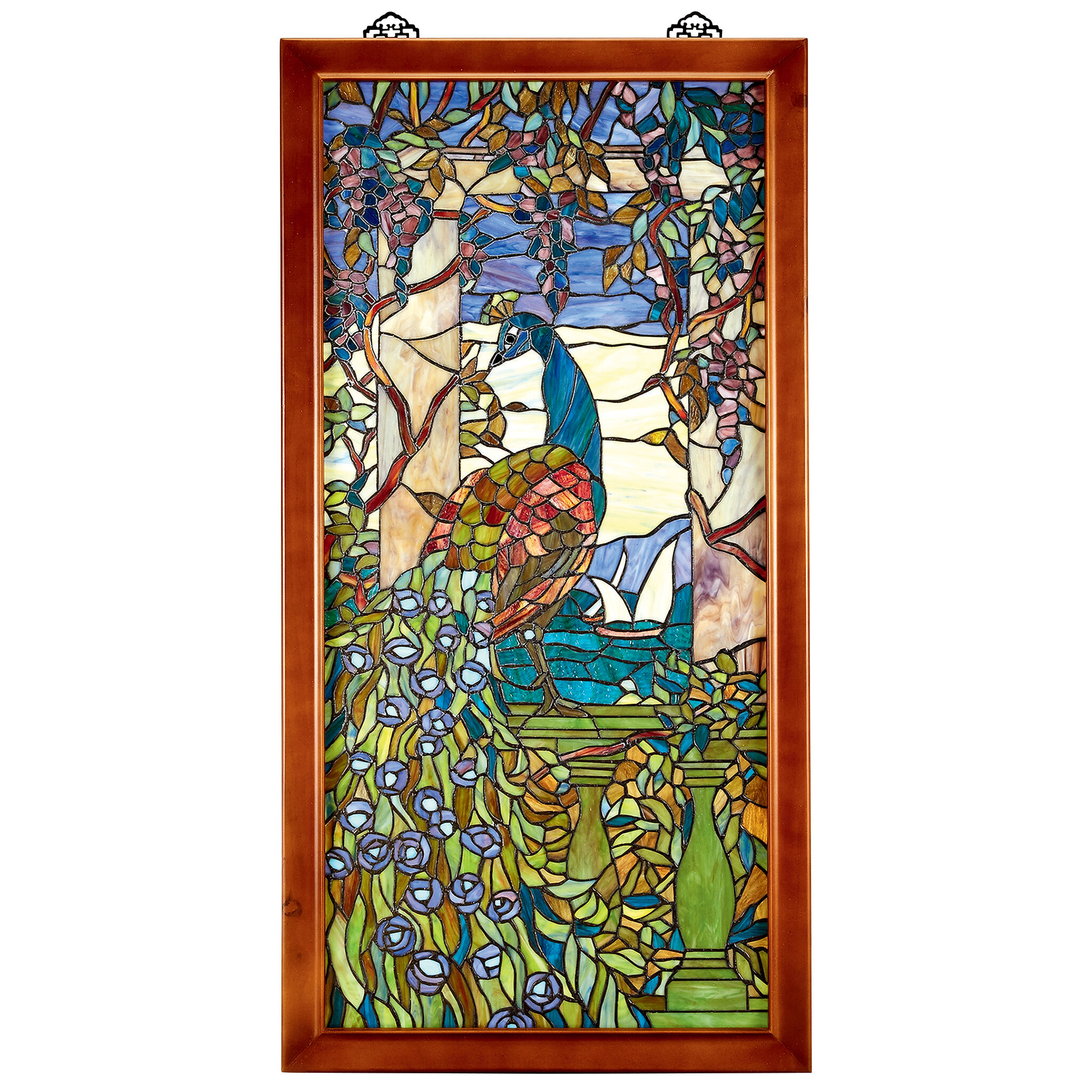 Design Toscano Peacock With Wisteria Wood Framed Stained Glass Window Wayfair Ca