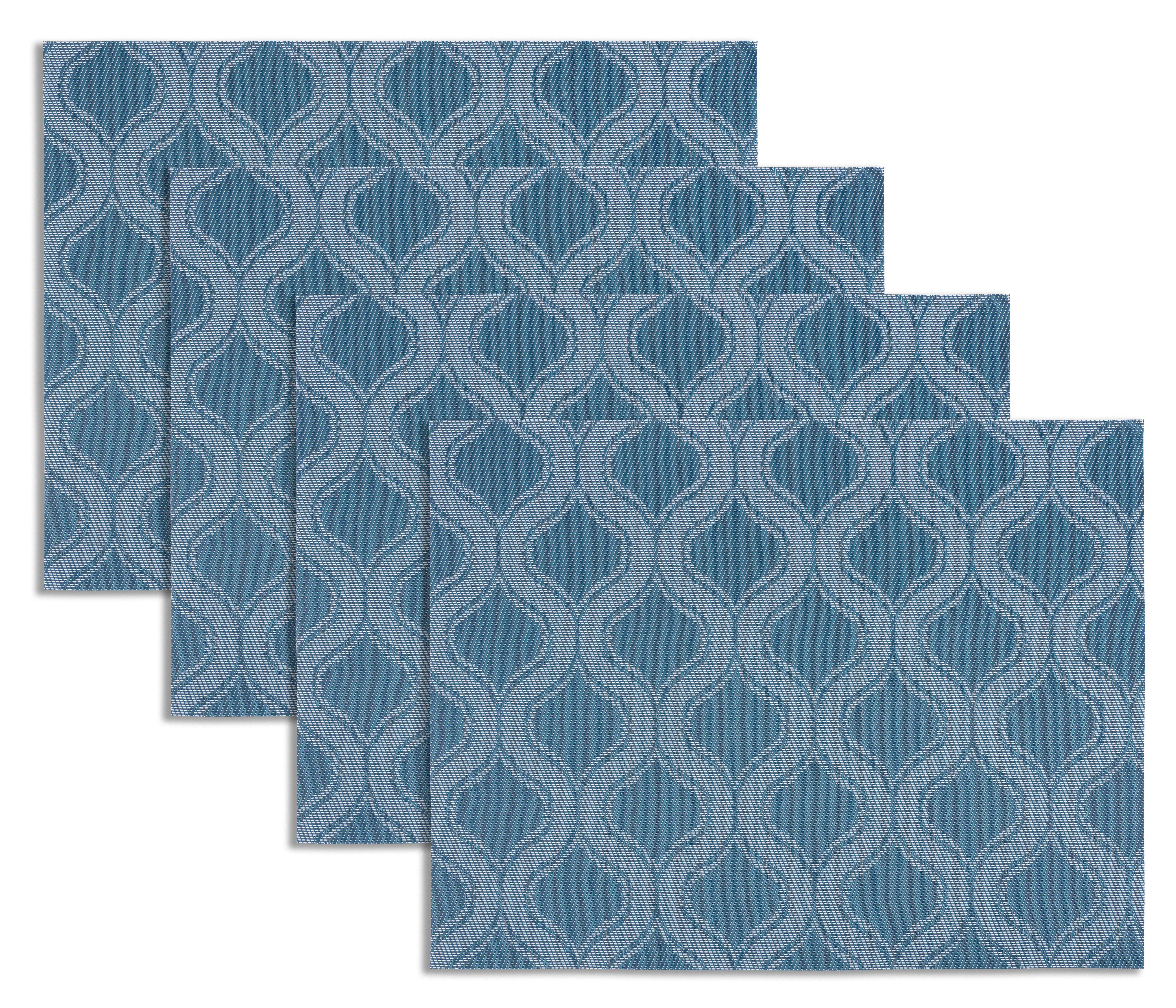 Grid Design Set of 4 Placemats Blue PVC
