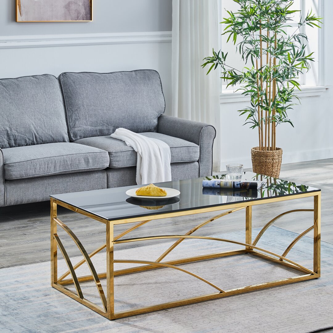 Glass Stainless Steel Frame Coffee Table 120cm yellow