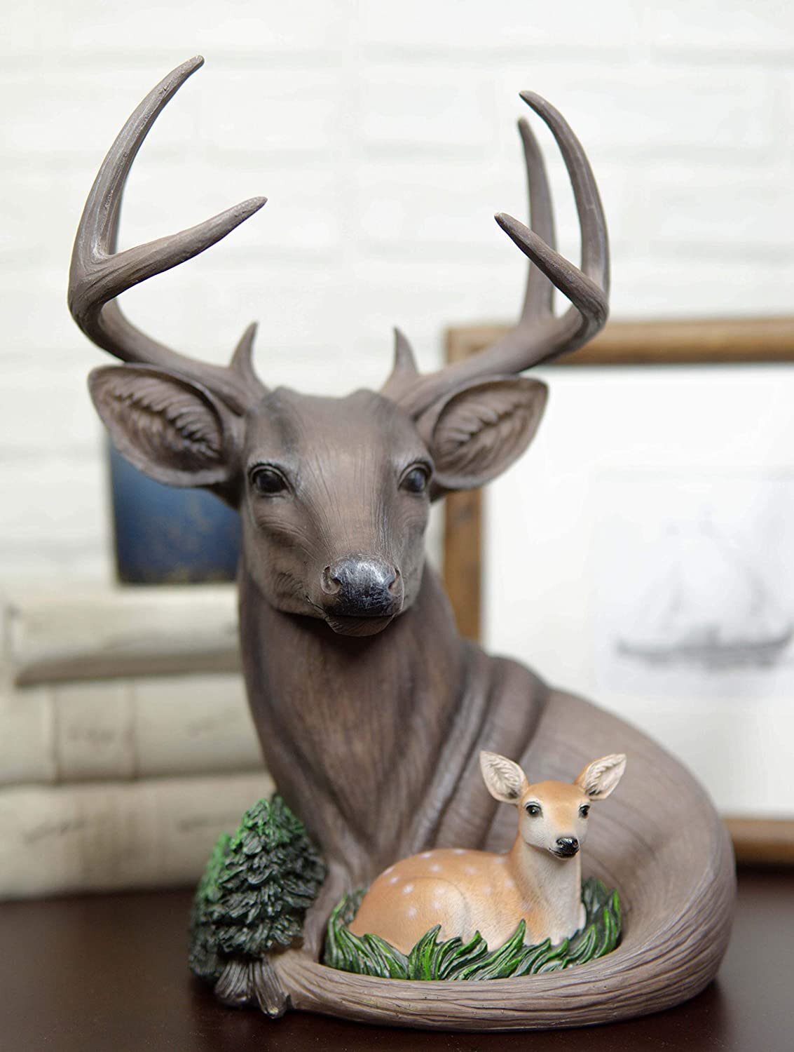 RiFHomDEc Gift Wildlife 8 Point Trophy Buck Statue 15 H Whitetail Deer Figurine 
