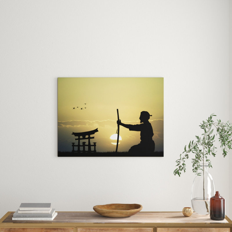 alter Samurai-Meister vor Horizont Leinwandbild Wanddeko Kunstdruck
