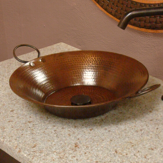 Miners Pan Hammered Copper Metal Circular Vessel Bathroom Sink