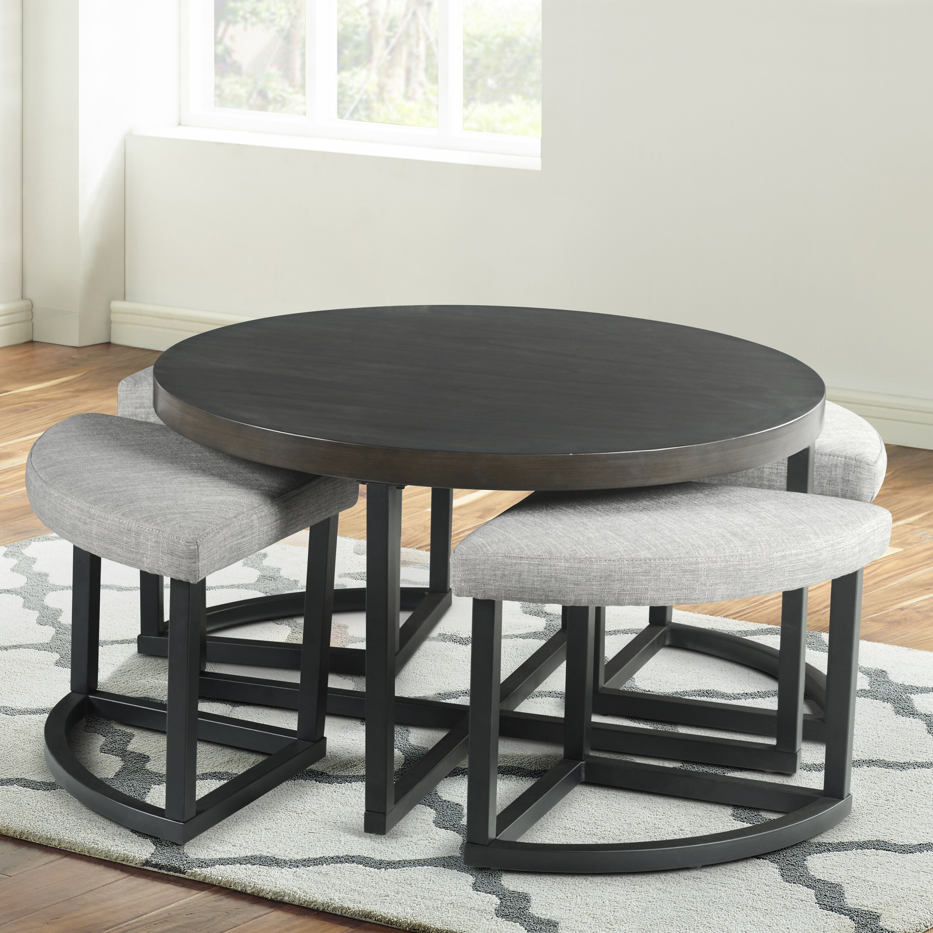 oval nesting coffee table with stools