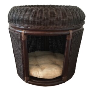 Pets Rattan Wicker House Hooded Dog Bed