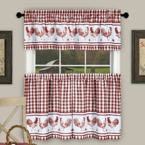 Harville Plaid Rooster Kitchen Curtain