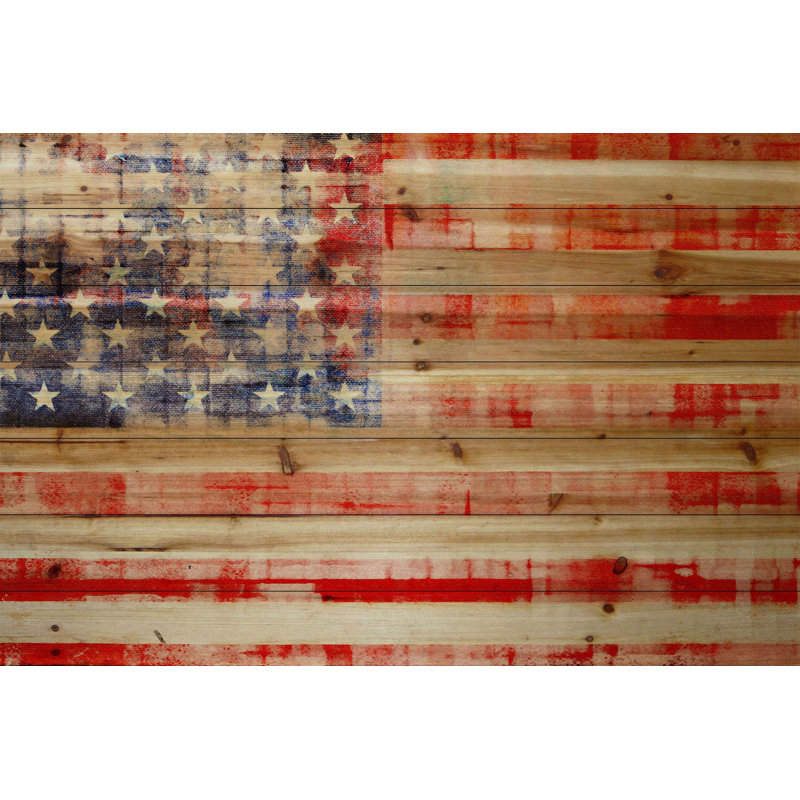 Millwood Pines American Flag Painting Print On Natural Pine Wood Reviews Wayfair