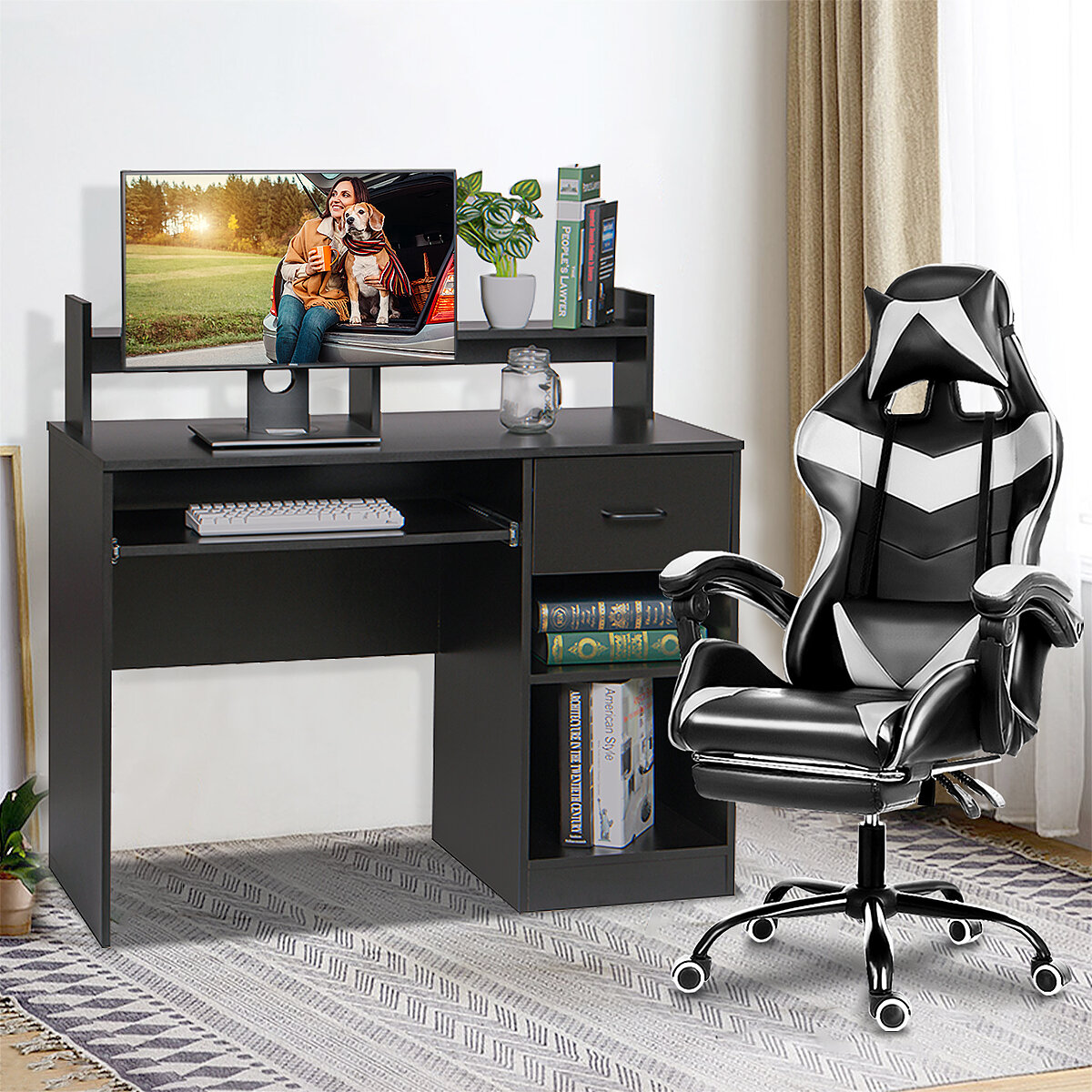 black desk and chair set